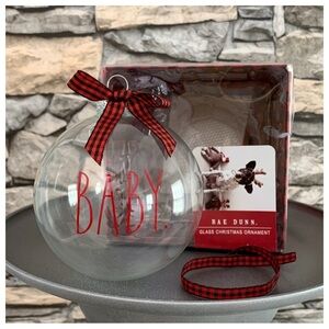 #31 Rae Dunn BABY Glass Red Christmas Tree Ball Ornament Holiday Ribbon Gift Box
